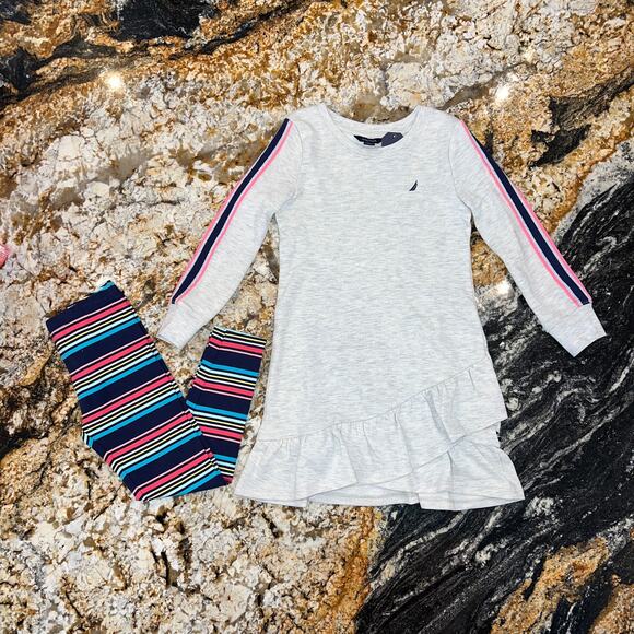 NWT Nautica Girls' Navy, Pink, Teal. White & Yellow Stripe Print Leggings - 4T - Picture 7 of 8